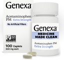 Genexa Clean Acetaminofen PM 500mg Extra Strength, Barvy Free Pain Reliever, Nighttime Sleep Aid, Horečka Reducer, 0% Umělé přísady, Zmírňuje bolest hlavy, Bolest zad, Menší artritida Bolest, 100 tablet