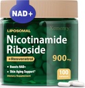 Lipozomální nikotinamid Ribosid, NAD dodatek pro antiaging, Energy, Focus, 900mg NAD + Doplněk, Resveratrol & Quercetin, -50 denní dodávka, 100 Kapsle