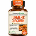 Kurkumin dodatek - 1200 mg Organic Turmeric + Tumerický extrakt (95% kurkuminoidy) pro společnou podporu a stravovací zdraví - Kurkumin s černým pepřem - 60 Kapsle