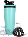 Ice Shaker Izolated Stainless Steel Shaker Bottle 124; 36oz, Mint cab124; Cold for 30 + hours cab124; Izolated Cup with Twist- on Agitator CAB124; Odor- Free Bottle for Protein shakes, Water, Smoothies, Cocktails
