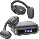 TOZO OpenEgo Otevřít sluchátka Bluetooth Bluetooth, 80hrs Bezdrátové sluchátka s sluchátky, Digitální displej, 32 EQ Modes, Clear Call, Pohodlné oblečení, Sweat- Důkaz pro běh cvičení Black