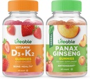 Živý vitamin D3 + Vitamin K2 + Panax Ginseng, Gummies Bundle - Velký přípitek, vitamin dodatek, gluten zdarma, GMO zdarma, Žvýkací žlab