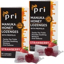 P.R.I Manuka Honey Lozenges s Propolis, Soothing kašel a hrdelní kapky, MGO 300 + Certified (Jahoda, 16 Počet / 2 balení)