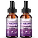 2 Pack Glucosamine Chondroitin MSM Liquid Drops, Extra síla Společná podpora Dodatek pro dospělé muže a ženy, Quercetin Boswelia, Bromelain, Antioxidační imunitní podpora (4 Fl oz)