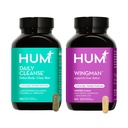 HUM Plné kůže a jater doplněk zdraví z výživy, Wingman a Daily Cleanse Green Detox & Mléko Thistle pro podporu péče o pleť a zdraví jater, 2 balení Bundle, 60 Vegan Kapsle