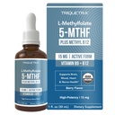 L methyl folát 15 mg Plus methyl B12 kofaktor - Organic Berry Flavor, High potency Liquid Sublingual Active 5-MTHF Form - Podporuje mood, Methylace, Kognition - Bioactive Forms Vitamin B9 & B12 (1oz)