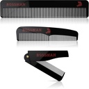 Bossman Acetate Beard, Mustache, & Hair Comb Set of 3 - Combs for Men with Minimalistic Magnetic Box (7.5-Inch, 5-Inch, 3.5-Inch) - Funkce zaoblené zuby, Double-Siced zuby, a skládací design