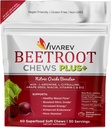 Doplněk k oxidu dusnatému Beetroot - 1000mg Beet Powder with L Arginine, L Citruline, Grape Seed Extract, Niacin, Vitamin C & B12 - Beet Chews - Balení 60
