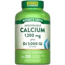 Nature 's Truth Absorbovatelné vápníku 1200 mg s vitaminem D3 5000 IU CLAS124; 120 Softgels CLAS124; Carbonát vápenatý CLAS124; Non- GMO & gluten zdarma dodatek