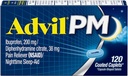 Advil PM (120 Count) Pain Reliever / Nighttime Sleep Aid Coated Caplet, 200mg Ibuprofen, 38mg Difenhydramin (Balení po 2)