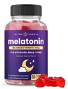 NutraChamps Melatoninové gumy pro dospělé, Vitamíny s extra sílou na spaní, 5 mg nebo 10 mg dávka, Vegan přírodní jahodové příchutě doplněk pro lepší spánek, zdravé spánkové cykly, 60 Gumy