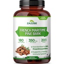 Zazzee Extra Strength French Maritime Pine Bark 20: 1 Extract, 350 mg per Capsule, 180 Vegan Kapsle, 95% Proanthocyanidins, Kosher, 6 Month Supply, Standardizovaný 20X Extract, Non- GMO, Made in USA