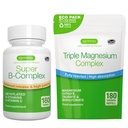 Super B- Complex 180 Tablety + Triple Magnesium Complex 180 Tablety Vegan Bundle, Metylovaný Setrvalá verze B Complex + High Absorption Chelated Magnesium Glycinate, Taurát & Citrát, by Igennus