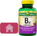 Jarní údolí - Vitamin B12 Quick- Rozpusťte tablety, 2,500 mcg, Cherry Flavor, 120 Počet + STS samolepka.
