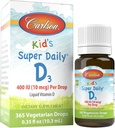 Carlson - Kid 's Super Daily D3, Kids Vitamin D Drops, 400 IU (10 mcg) per Drop, Heart Health, Imunitary Support, Vegetarian, Tekutý vitamin D Drops, Neochucené, 365 Drops