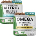 Alergie Relief Dog Chews + Omega Fish Oil - Itchy Skin Relief w / Probiotika + Omega 3 + Colostrum, Omega Skin & Coat Supplement Chews