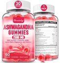 Ashwagandha Gummies 2500mg pro ženy a muže: Ashwagandha dodatek Gumma Extra Strength s kurkumou, Vitamin D3, L-Theanine, Magnesium - Plněné gumy, Jahodová Flavor, Vegan, Non- GMO