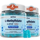 L-methylfolát 15 mg & methyl B12 Gummie, Methylovaný B1, B2, B6 Multivitaminy - Aktivní 5-MTHF & High Absorpce - Podporuje MTHFR Gene, Cognition, Homocysteinové hladiny, Folátový metabolismus, Vegan, 120 Cts