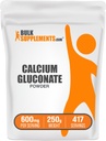 BulkSupplements.com Calcium Gluconate Powder - doplněk vápníku, snadno absorbovaný - bezochucené & gluten zdarma, 600 mg na servírování, 250g (8.8 oz) (balení po 1)