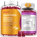 2 Balení Quercetin s Bromelain Gummies, Elderberry, Echinacea, Vitamin C D Zinek - Podpora imunitního systému 120 Počítá čisté Quercetin doplňky gumy pro děti a dospělé