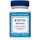 Vitamin Shoppe Biotin 5,000MCG, Nutriční metabolismus podpora pro zdravé vibrační vlasy, Zdravá kůže a silné nehty, Výroba energie (120 Kapsle)
