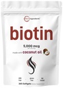Mikro ingredience Biotin 5,000mcg Oil 124; 365 Panenské Coconut Oil Softgels, Fast Release, One Year Supply Oil 124; Podporuje zdravé vlasy, kůže, & nehtů 124; Non- GMO, No Gluten