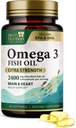 Omega 3 Fish Oil 2400 mg - Triple Strength Omega-3 doplňky - Natural Brain Heart Health & Immunication Supplementary - Fatty Acids with EPA & DHA - Wild Cauted Purified Fish Oil Supplementation - 60 Softgels