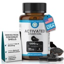 Aktivované Charcoal Kapsle 1200 MG, 60 Veg Caps, 30- Days Premium Detox & Digestive Support, Gas & Bloating Relief, Organic Coconut Shell Charcoal, Gut Health, USA Made.