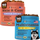 Natural Dog Company Multivitamin Supplement Chews + kůže & Coat Supplement Chews for Dogs - Komplexní nutriční péče o zdravou pleť, lesklý plášť, společná podpora a imunitní systém Boost