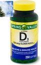 Jarní údolí Vitamin D3 Softgels, 125 mcg na Softgel, 5000 IU, 250 Počet