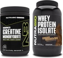 NutraBio Creatin Monohydrát, Neochucený, 300g a syrovátkové proteinové izolát, holandská čokoláda, dodatek Bundle - Svalová energie, Lean růst svalů, zotavení, a síla