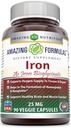 Úžasné Iron jako železo Bisglycinate 25 Mg Veggie Kapsle (Non- GMO, gluten zdarma) - Podporuje dodávky kyslíku do tkáně & organs- Pomáhá při tvorbě hemoglobinu a myoglobin. (90 Veggie Kapsle)