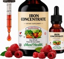 Maxi Health Women, Men and Kids Liquid Iron Supplement - 15 mg Per ML Berry Ochucené - Vysoká účinnost - Snadno se míchá pro okamžitou absorpci - Zvýšení energie bez nausey - 2 ml Ounces