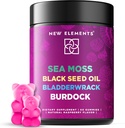 Organic Sea Moss Gummies with Black Seed Oil, Bladderwrack & Burdock Root CRO124; Irský Moss Moss dodatek 1000mg CLO124; 4 in 1 Advanced Formule 4X Silnější CLO124; Raspberry Flavor CLO124; Vegan CLO124; Non-GMO CLO124; Gluten- Free
