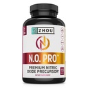 Zhou N.O. Pro - Prémiový doplněk oxidu dusnatého pro muže a ženy, srdce, svalovina a krevní podpora s řepou Root & L Arginin, přírodní oxid dusičný Booster - 120 Veggie Kapsle