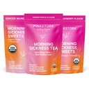 Pink Stork Morning Nemoci Relief Kit - 3- Kousek Bundle s organickým zázvorovým Peach Tea, B6 Sweets, Ginger Lozenges - Podpora těhotenství, První Trimester Essentials, Dárek pro těhotné ženy