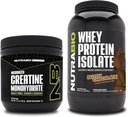 NutraBio Creatine Monohydrát, Neochucené, 150g a syrovátkové bílkoviny izolát, holandská čokoláda, dodatek Bundle - Svalová energie, Lean růst svalů, zotavení, a síla