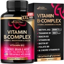 Vitamin B Complex pro muže a ženy - Made in USA - B-Complex: B1, B2, B3, B5, B6, B7, B8, B9, B12 with Vitamin C, Cholin, Inositol - Energy, Brain & Heart Supplement, 120 Vegan Kapsle