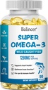 Omega 3 Doplňky rybího oleje, 1280 mg Omega-3 mastné kyseliny včetně EPA a DHA, Wild- Casted Burless Fish Oil doplňky podporuje srdce, mozek a oční zdraví, 90 Softgels