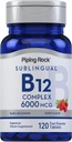 Piping Rock Sublingual B12 Complex 6000 mcg complex 124; 120 Fast Disolution Tablet CLAS124; Berry Flavor CLAS124; Vegetarian, Non- GMO & gluten zdarma