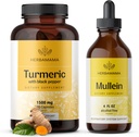 HERBAMAMA Turmeric and Mullein Leaf Kit - Bundle of 1500 mg Turmeric Curcumin Capsules & Mullein Leaf Extract Tincture - Vegan, non GMO, Sugar & Alcohol- Free - 2 Pack
