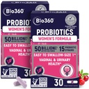 Bio360 Probiotika pro ženy Vaginigální zdraví - Podporuje pH Balance, Vaginální, Močová, & Trávicí Zdraví - 50 Miliardy CFU & 15 Unikátní srážky pro zdravé vaginální zápach & Vaginální Flora - Stabilní