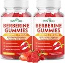 2 Balení Berberine Gummies, Cukr zdarma 2000mg High Potency Berberine HCI Dodatek, Plus Ceylon Skořice, Mléko Thistle pro ženy a muže, imunitní systém & Metabolismus Podpora - 120 Gummies