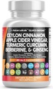 Clean Nutraceuticals Ceylon Skořice Kapsle + Berberine Kurkuma Jablko Cider Ocet Ginseng Bitter Melon Gymnema Mléko Thistle Fenugreek dodatek pilulky prášek pro muže a ženy