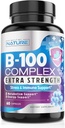 Vitamin B Complex - Všechny B vitaminy B1, B2, B3, B5, B6, B7, B9, B12, kyselina listová, vitamín C - Super B-100 dodatek - imunitní, energie a metabolismus podpora, Vegan, Non- GMO, gluten zdarma, 60 Kapsle