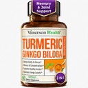 Ginkgo Biloba a Kurkumin dodatek s Black Pepper & Organic Tumeric - Přírodní Kurkuma dodatek pro zaměření, paměť, společné a mozkové zdraví - 60 Vegan Ginko Biloba Kapsle s Curcuma