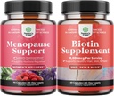 Balení kompletní Bylinné Menopauza Dodatek pro noční poty a nálady s Dong Quai Vitex Chaste Berry & Black Cohosh a čisté biotin pilulky pro Shiny Thick růst vlasů - Získejte jasné kůže silné nehty