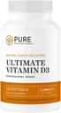 Čisté preskripce Ultimate Vitamin D3-5000 IU - Vysoká absorpce Vitamin D dodatek k podpoře zdravých kostí s imunitním systémem a kardiovaskulární podporou - 120 Softgels - USA Made