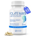 FolateMaxx L-Methylfolát 15mg, 120 Kapsle - Lékařský upravený doplněk methyl folátu pro ženy a muže - Vysoká účinnost 5-MTHF pro energii, Mood & Focus - Non- GMO, gluten- Free (4-Month Supply)