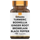 Tnvitamins Turmeric & Botwellia Complex (180 Kapsle) s Ginger Root, Bromelain, & Black Pepper Extract CLAS124; Joint- Ease Formule: Výkonný doplněk společné podpory * CLAS124; Vyrobeno v USA